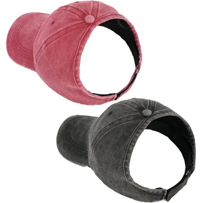 Productafbeelding van Baseballcap met ponytailopening - 2 stuks zwart + rood