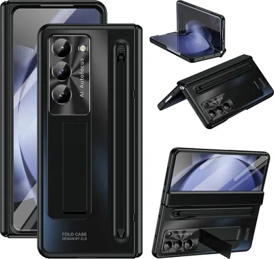 Immagine prodotto di Custodia per Samsung Galaxy Z Fold 5 galvanizzata con S Pen e portapenna, protezione dello schermo, protezione della cerniera e supporto nero