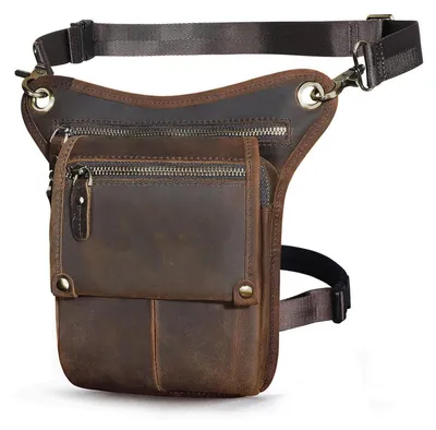 Image de Sacoche en cuir véritable, couleur marron, dimensions 15x3,5x22 cm, pour hommes et femmes