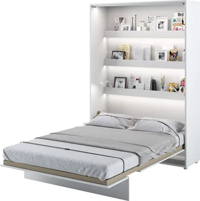 Produktbild von MEBLINI Schrankbett Bed Concept - Wandbett mit Lattenrost - Klappbett mit Schrank - Wandklappbett - Murphy Bed - Bettschrank - BC-01 - 140x200cm Vertikal - Weiß Hochglanz/Weiß