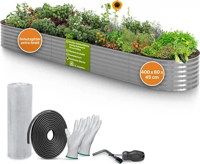 Produktbild von TTL GARDEN Hochbeet SPIRIT XXL 400x80x45cm Silber – Metall oval verzinkt stabil & wetterfest