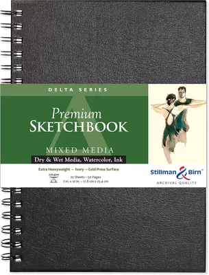 Productafbeelding van & Birn Delta Series Spiraal-schetsboek, 17,8 x 25,4 cm, 270 g/m² (extra zwaar), ivoorkleurig papier, koudpers-oppervlak