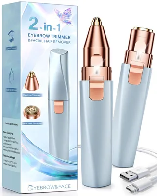 Zdjęcie produktu dla Trymer do brwi i usuwacz włosów z twarzy dla kobiet, 2 w 1: elektryczny trymer do brwi i golarka do twarzy, niebieski
