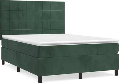 Produktbild von vidaXL Boxspringbett mit Matratze Dunkelgrün 140x200 cm Samt