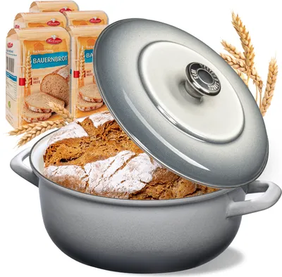Produktbild von BIELMEIER Gusseisen Brottopf Keramik 28 cm grau CLEAN Diamantglasur