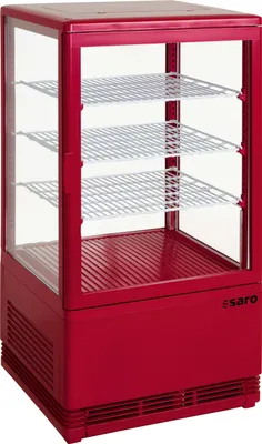 Produktbild von SARO Mini-Umluftkühlvitrine Modell SC 70 rot Mini Kühlvitrine, Kuchenvitrine, Tischgerät, Innenbeleuchtung, 3 Roste, Bäckerei, Imbiss, Cafe, Kühlen, Lagern, Präsentieren