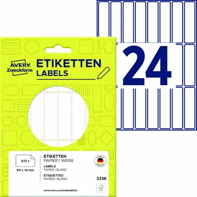 Produktbild von Avery Zweckform 3336, Vielzweck-Etiketten, 50 x 14 mm, 672 Etiketten / 28 Bögen, weiß
