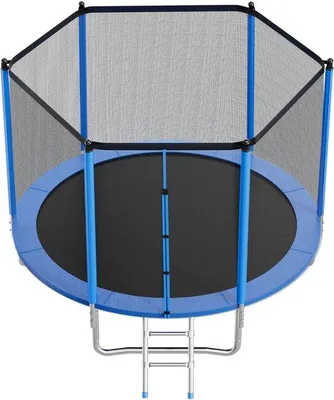 Produktbild von Runde Trampolinscheibe von 3 Metern für draußen mit Sicherheitsnetz, ASTM-, langlebiges Design für Gartenanwendung, für maximal 150 kg geeignet, rostfester Freizeittrampolin für Kinder und Erwachsene