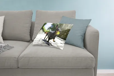 Produktbild von MuchoWow® Zierkissen Sofakissen Wohnzimmer Dekokissen 60x40 cm Ein schwarzer Dachshund mit einem Tennisball - Kopfkissen - Polster mit Foto