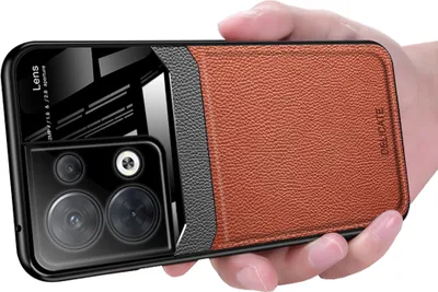 Produktbild von OPPO Reno8 5G Hülle, TPU Stossfest Anti-rutsch Leder Glas Len Hybrid Schutzhülle für OPPO Reno8 5G Braun