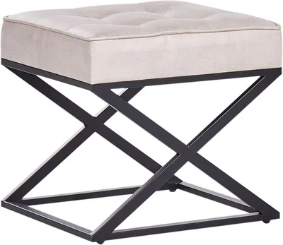 Produktbild von Quadratischer Hocker Murdo im Retro-Stil aus beigem und schwarzem Kunstleder mit Metallbeinen