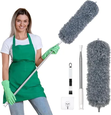Image de Plumeau Microfibre Télescopique Long 2.45m incl. brosse de nettoyage & tige inox