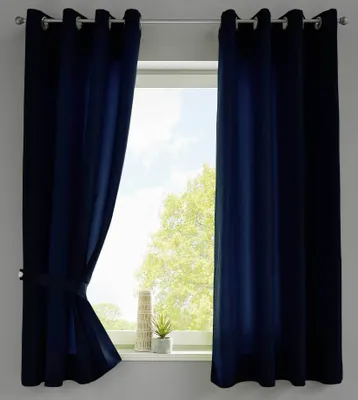 Produktbild von 2er Set Vorhänge Schal Ösen »Berlin« HxB 175x140 cm Dunkelblau Blickdicht Microsatin Lichtdurchlässig Uni Matt, 20405N2