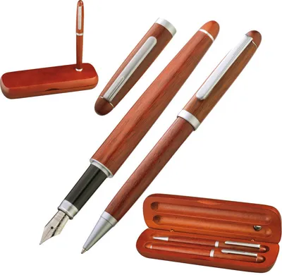 Produktbild von Holz-Schreibset / bestehend aus Füller und Kugelschreiber / Farbe braun