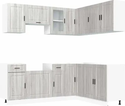 Produktbild von 11-tlg. Küchenschrank-Set Porto Grau Sonoma Holzwerkstoff
