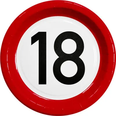 Produktbild von 10 Pappteller 18. Geburtstag Verkehrsschild