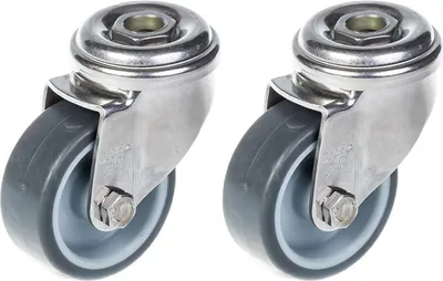 Immagine prodotto di 50 mm 2" in acciaio inossidabile con ruote in gomma grigia, girevoli, 80 kg, set di 2