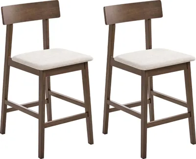 Obrázek produktu pro BELIANI Sada 2 barových židlí tmavě hnědé kaučukové dřevo taupe sedák polyester tradiční retro styl kuchyně jídelna