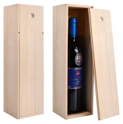 Produktbild von Weinbox Holz Geschenkbox für 1 Flasche, mit Schiebedeckel, Geschenkverpackung für Wein
