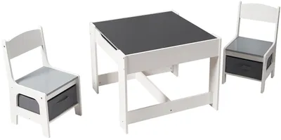 Image de Table pour enfants avec chaises, réversible, avec un tableau noir, 2 en 1 pour jouer et ranger, BLANC/GRIS