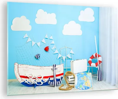 Produktbild von Bilder auf glas - Boot Anker Wolken Junge - 70x50cm - Glasbilder - Wandbilder - Kunstdruck - zum Aufhängen bereit - Wanddekoration aus Glas - Glas Bilder - Wandbild auf Glas - GAA70x50-2940
