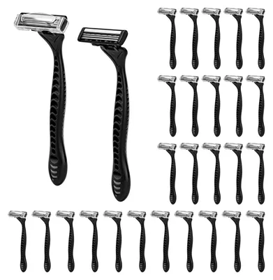Imagen del producto de Maquinillas de afeitar desechables para hombre, 28 unidades, con 3 cuchillas, con tiras lubricantes, para un afeitado preciso