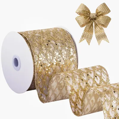 Produktbild von Drahtnetzband Champagner 10 cm x 9,1 m Glitzerband mit Drahtkante für Dekoration