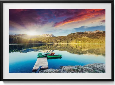 Produktbild von Flusslandschaft– Wandbild mit Rahmen – Gerahmtes Bild  – Wanddekoration – 100x70 cm –  Schwarz Rahmen
