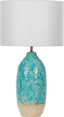 Zdjęcie produktu dla BELIANI Lampa stołowa turkusowa baza ceramiczna zdobiona biały klosz materiałowy oświetlenie do mieszkania