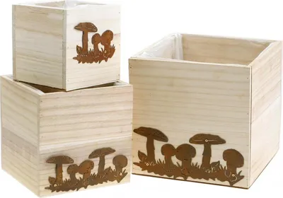Produktbild von Pflanzwürfel-Set Herbstdeko Edelrost Pilzmotiv Holz 20/16/12cm 3-teilig