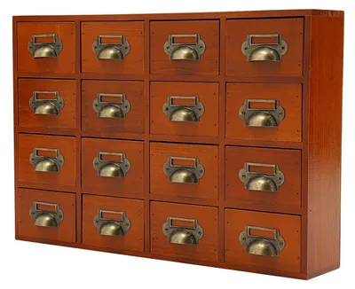 Image de Armoire de rangement en bois avec 16 tiroirs - Armoire à médicaments et à outils - Tiroirs coulissants - 50 x 10 x 35 cm - Idéale pour bureau, bureau, garage - Marron