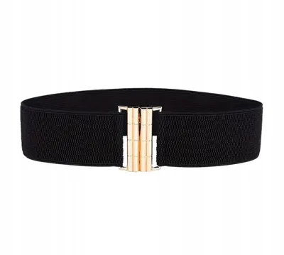 Immagine prodotto di Cintura elastica da donna nera con fibbia in bambù dorata, 65 cm