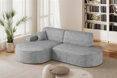 Productafbeelding van Eckbank, slaapbank, bank VENEDIG, bekleding: stof Poso, lichtgrijs, met ottomaan aan de rechterkant