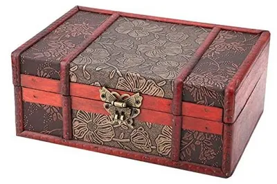 Immagine prodotto di Scatola portaoggetti vintage in legno - Scatola per gioielli - Cassetta decorativa - Con chiusura - 23 x 16 x 9,8 cm - Design robusto - Scatola per gioielli