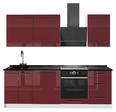 Produktbild von Küchenzeile Vicco Fame-Line Bordeaux Hochglanz/Weiß 230 cm ohne Arbeitsplatte, Model 64028