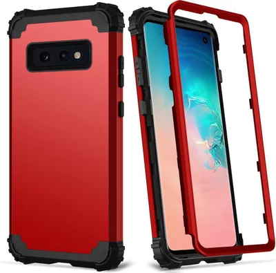 Produktbild von Galaxy S10e Hülle, LaimTop Heavy Duty 3 in 1 Hybrid Hart PC Flexibel TPU Silikon Stossfest Kratzfest Tasche Schutzhülle für Samsung Galaxy S10e Rot