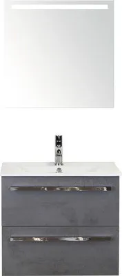 Produktbild von Badmöbel-Set Sanox Seville BxHxT 61 x 170 x 46 cm Frontfarbe beton anthrazit mit Waschtisch Keramik weiß und Waschtischu