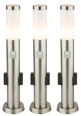 Produktbild von 3er Set Stehleuchte, silber, Bewegungsmelder, 2x Steckdose