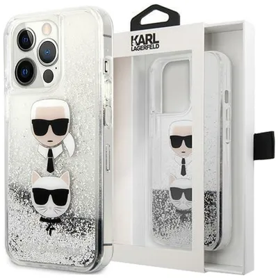 Produktbild von Karl Lagerfeld KLHCP13XKICGLS iPhone 13 Pro Max 6,7" silberne Hartschale Liquid Glitter Karl&Choupette Head Handytasche