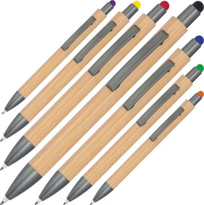 Produktbild von 7 Touchpen Holzkugelschreiber aus Bambus / 7 verschiedene Stylusfarben