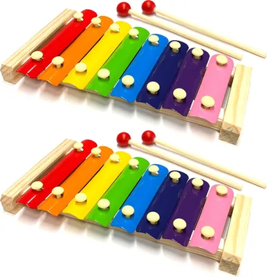 Produktbild von 2x Kinder Glockenspiel mit  4 Schlägel 8 Farbigen Platten Xylophon Musikinstrument Metallophon