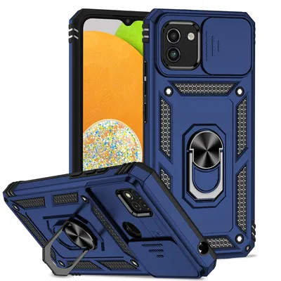 Obrázek produktu pro Pouzdro pro Samsung Galaxy A03 dvouvrstvé pouzdro s posuvným krytem kamery a prstencovým stojánkem modré