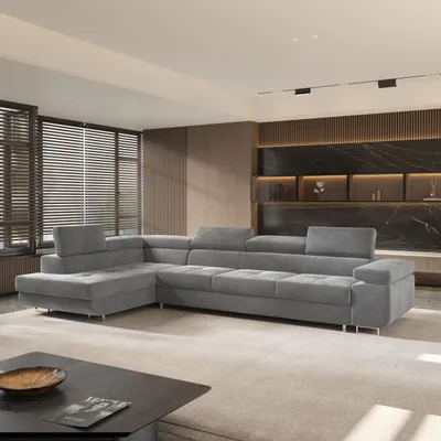 Produktbild von Masseno Ecksofa VICENTE mit Schlaffunktion L-Form, Sofa mit Bettkasten, Wohnzimmersofa, Couch, Soffa, Bettsofa, Couchgarnitur- Grau, MONOLITH 85