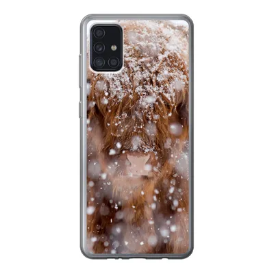 Produktbild von MuchoWow® Handyhülle Schutzhülle Hülle für Samsung Galaxy A52 5G Schottischer Highlander - Hörner - Schnee Silikon Softcase Handy Hülle - Umschlag