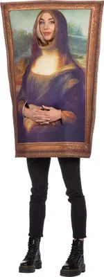 A person wearing a Mona Lisa costume.