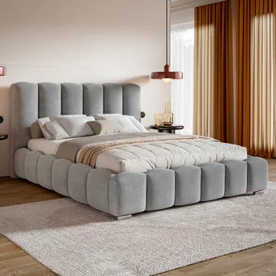 Produktbild von MOTIVENA Grand Bubble Polsterbett 120x200 mit Bettkasten, Holz Lattenrost, Bubble Bett 120x200 Grau Samt (Jasmine 90)