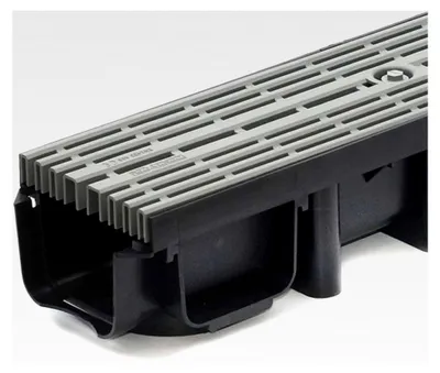 Produktbild von 4m Entwässerungsrinne für modulares System A15 98mm, komplettes Stegrost aus Kunststoff, Grau