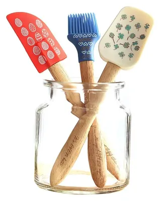 Produktbild von Set 3 Silikonspatel, lebensmittelecht, klein, mit Holzgriff, für die Küche