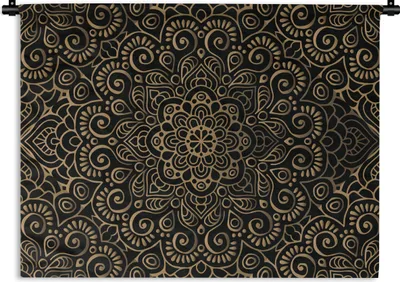 Produktbild von MuchoWow® Wandteppich Wandbehang Goldenes Muster auf schwarzem Hintergrund 60x45 cm Tapisserie Dekoration Wandtuch - Das Schlafzimmer