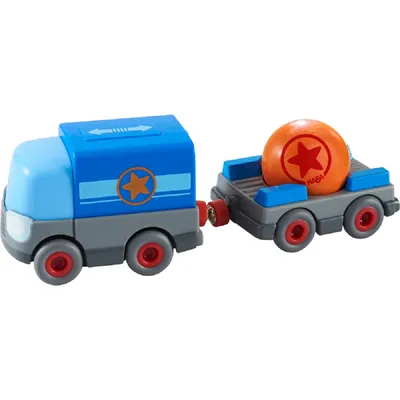 Produktbild von Haba Kullerbü Batterie-LKW mit Anhänger, Blau, 6,6 x 5,7 x 20,2 cm, Kunststoff, Metall, Holz, ab 2 Jahren, automatischer Stopp, Magnetkupplung, Inhalt: LKW, Anhänger, Kugel